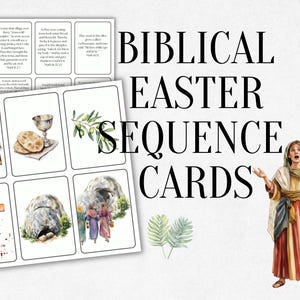 Tarjetas de secuencia de historias bíblicas de Pascua para imprimir para niños; actividades de la escuela dominical; Domingo de Ramos; Viernes Santo; descarga de educación en el hogar; palma de Pascua DIY