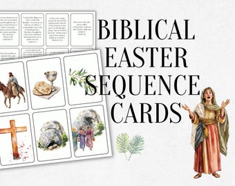 Easter Bible Story Sequence Cards printable for kids; Sunday school activities Palm sunday; Good friday homeschool download DIY Easter palm