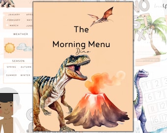Homeschool Printables Dinosaurs Morning Menu Activities: Homeschool Curriculum Worksheets Planner Unit Study Kindergarten Preschool