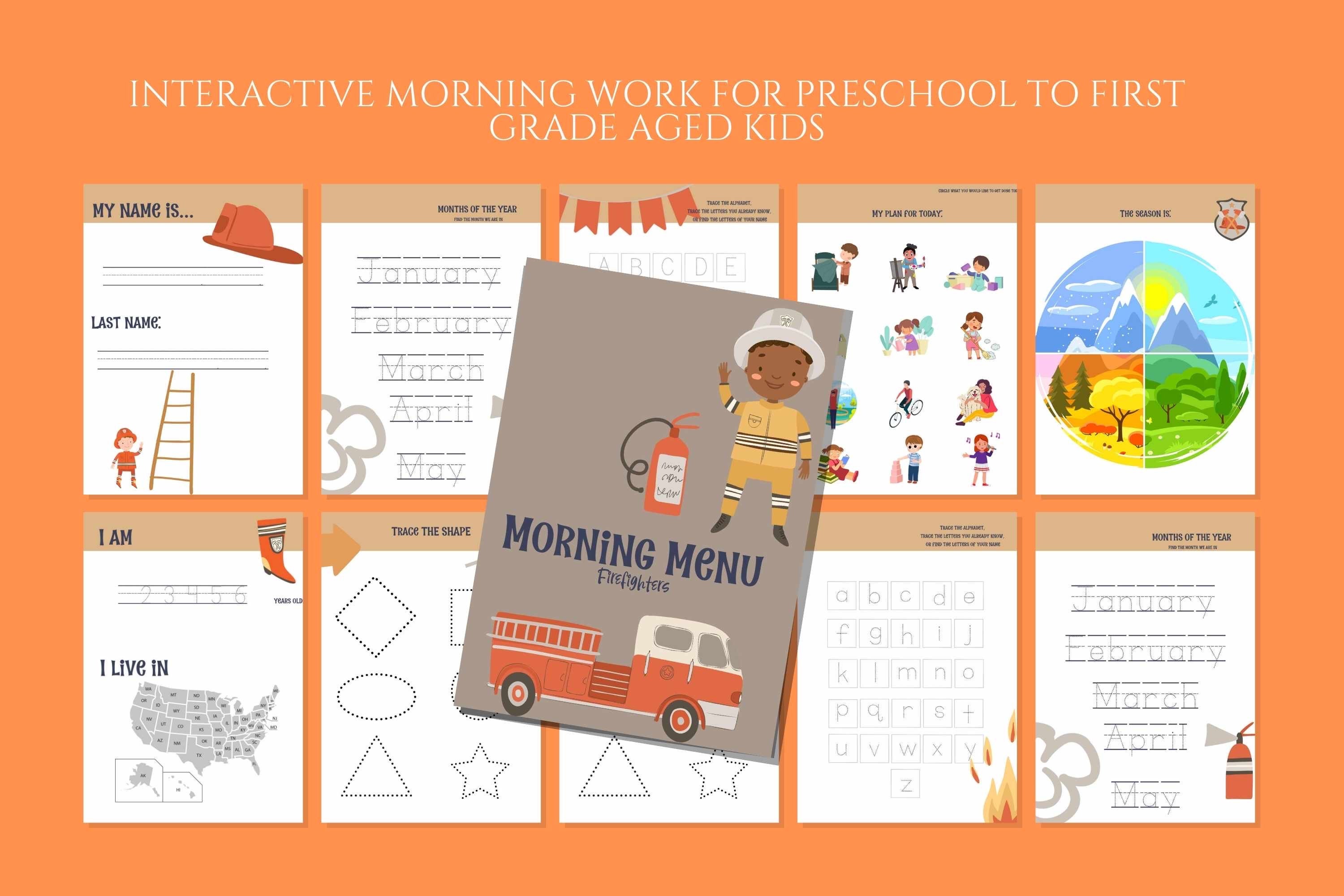 Firefighter Homeschool Printables Morning Menu Activities: Homeschool ...