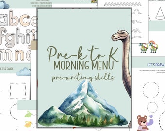 Pre-writing Morning Menu Pre-k to K, tracing pages, worksheets Morning Basket rainy day Activities Kindergarten homeschool printables name