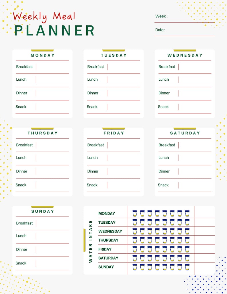 Meal Planner Printable Weekly Food Diary Meal Tracker Food - Etsy