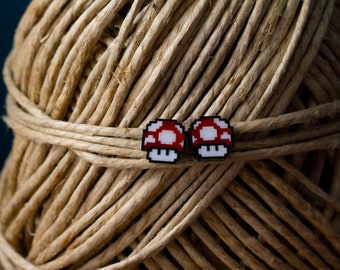 Power Up Mushroom Stud Earrings 8 bit style