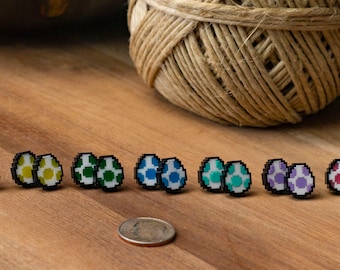 8 bit style Yoshi Inspired egg stud earrings
