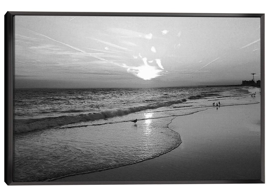 Black and White Sunset Beach Wall Art Black White Autumn Lake Painting