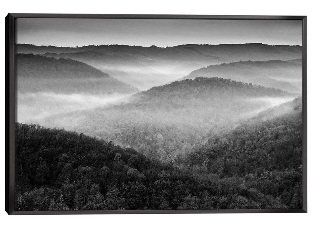 Black and White Foggy Mountain Wall Art Black White Landscape Painting ...