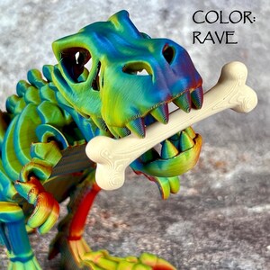 T-REX SKELETON 10&quot; - 3D Printed - Great Gift - Fun Desk Fidget - All Ages - 10&quot; Dinosaur With Included Bone!!!