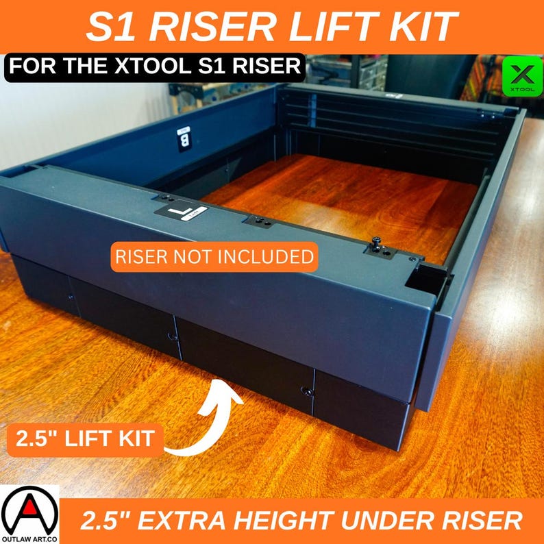 XTool S1 Riser Lift Kit – 2.5" Extra Height, 3D Printed 画像 1