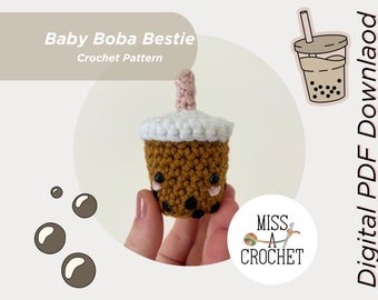 PADRÃO DE crochê Baby Boba Bestie: Chá de leite com bolhas de amigurumi (padrão digital em PDF)