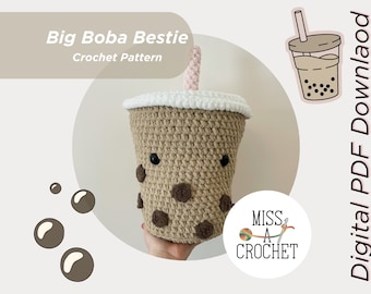PADRÃO DE crochê Big Boba Bestie: Amigurumi Milk Bubble Tea (padrão digital em PDF)