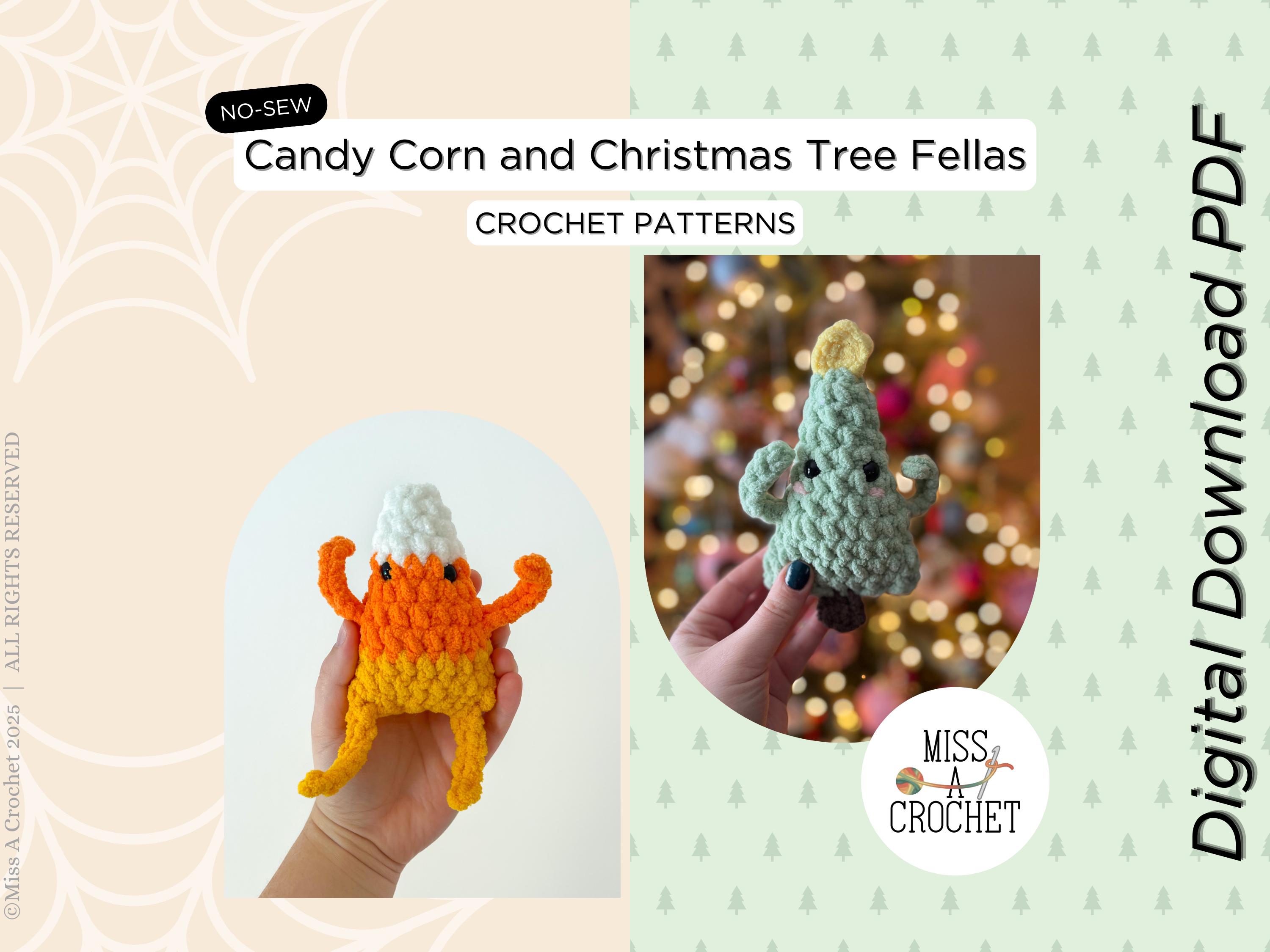 37 Corn Crochet Patterns for Rustic Decor, Play Food, and Cute Seasonal Gifts 4 No-Sew Candy Corn and Christmas Tree Fella Crochet