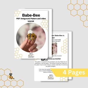 Pode incluir: Um padr&atilde;o de download digital para crochetar um brinquedo amigurumi de abelha. O padr&atilde;o inclui um arquivo PDF e um tutorial em v&iacute;deo. A abelha &eacute; amarela e preta com uma cabe&ccedil;a branca e fofa. O padr&atilde;o est&aacute; dispon&iacute;vel em Miss A Crochet.