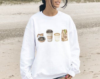 コーヒー スウェットシャツ、コーヒー パーカー、コーヒー愛好家へのギフト、まずはコーヒー、カフェイン中毒者用セーター、コーヒー セーター、コーヒー スウェットシャツ レディース