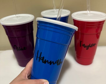 Vasos reutilizables personalizados para fiestas: vasos de doble pared de 946 ml con pajita.
