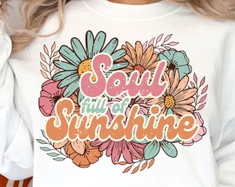 Alma llena de sol Retro PNG, Lindo Retro Verano Groovy PNG, Amor propio Png, Sublimación floral Hippie Sunburst Diseño de sublimación retro