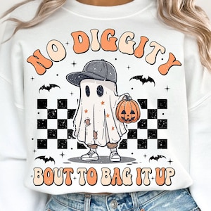 No Diggity Bout To Bag It Up Png, Cool Ghost png, Retro Ghost png, Retro Halloween Design, Spooky Halloween Shirt Png, Sublimation Designs
