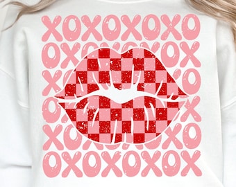 XOXO Checker Lips SVG, maglietta di San Valentino, San Valentino alla moda, Svg d'amore, Svg di San Valentino, Svg di San Valentino, disegno di sublimazione di San Valentino