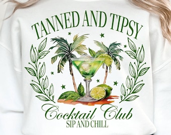 Tanned and Tipsy Cocktail Club Png, Summer Png, Trendy Summer Design, Beach Png, Retro Summer Png, Summer Aesthetic Png, Sublimation Designs