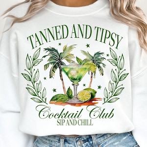 Tanned and Tipsy Cocktail Club Png, Summer Png, Trendy Summer Design, Beach Png, Retro Summer Png, Summer Aesthetic Png, Sublimation Designs
