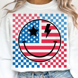 Svg de smiley Amérique rétro, svg du 4 juillet, drapeau américain, svg des Etats-Unis, svg de l'Amérique, svg tendance, svg groovy, svg rétro, svg patriotique