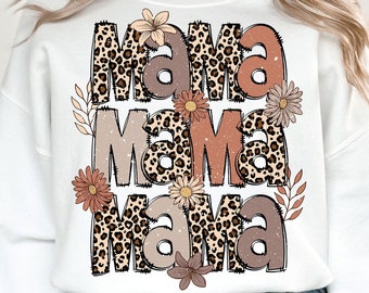 Leopard Mama Flower PNG, Retro Mama Png, Mama Png, Groovy Boho Sublimation, Png, Mama Shirt Design, Mother's Day Png, Sublimation Designs