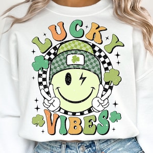 Vibraciones de la suerte PNG, Día de San Patricio para niños y niñas, Día de San Patricio retro y maravilloso PNG, Día de San Patricio PNG, Diseños de sublimación, Descarga digital