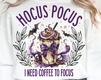 I Need Coffee To Focus Png, Retro halloween png, Halloween png, Coffee png, Coquette png, Witch png, Spooky girl png, Sublimation Designs