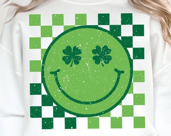 Retro Checkered St Patrick's Day Svg, St Patricks, Clover Svg, Lucky Shamrock Svg, St Patrick's Day Sublimation Designs, Digital Download