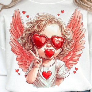 Rétro Cupidon Saint-Valentin PNG, vintage Saint Valentin PNG, Cupidon drôle avec des lunettes de soleil Saint Valentin Sublimation téléchargement numérique