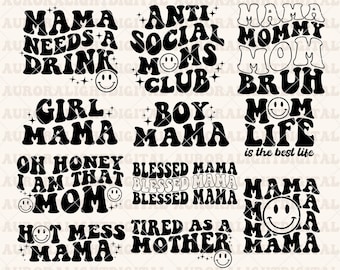 Mama svg, retro mama svg, mom svg, boho mama svg, groovy svg, mama wavy text svg, mama png, overstimulated mom svg, moms club svg trendy svg