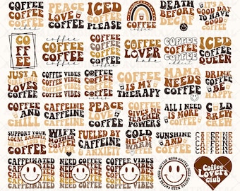 Retro kawa svg, kawa svg, mrożona kawa svg, falista kawa svg, hippie svg, estetyczny svg, modny svg, retro svg, falisty tekst svg kofeina svg