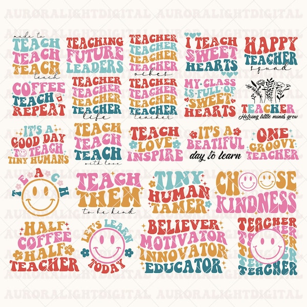 RETRO TEACHER SVG Bundle, School svg, Teach Svg, Back to School svg, Teacher Gift svg, Teacher Shirt svg, Cut Files for Cricut, enseignant qoute