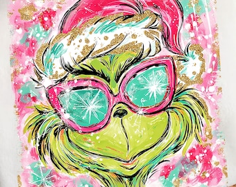 Rosa Grichmas Weihnachten adrette Glitter png Weihnachten Sublimation Digital Design Download, Vintage Weihnachten Grichmas Png grüner Kerl png