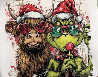 Vintage Highland Kuh Grincmas Weihnachten PNG, Cowgirl Png, Kleinstadt Mädchen Weihnachten PNG, Western Country Cowgirl Png, Weihnachten Western png