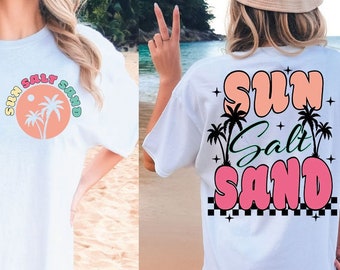 Svg de sable de sel de soleil, Svg d'été, Svg de vacances à la plage à la mode, sublimation rétro d'été, conception numérique avant et arrière d'été, png d'ambiance d'été