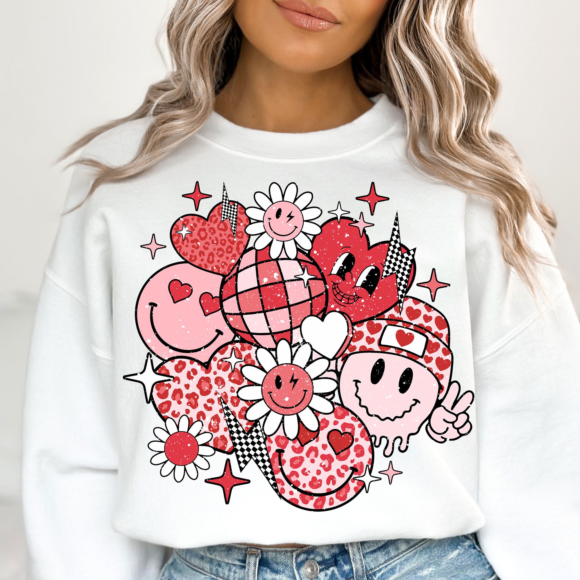 Retro Valentines PNG Bundle, Valentines Sublimation Design, Groovy ...