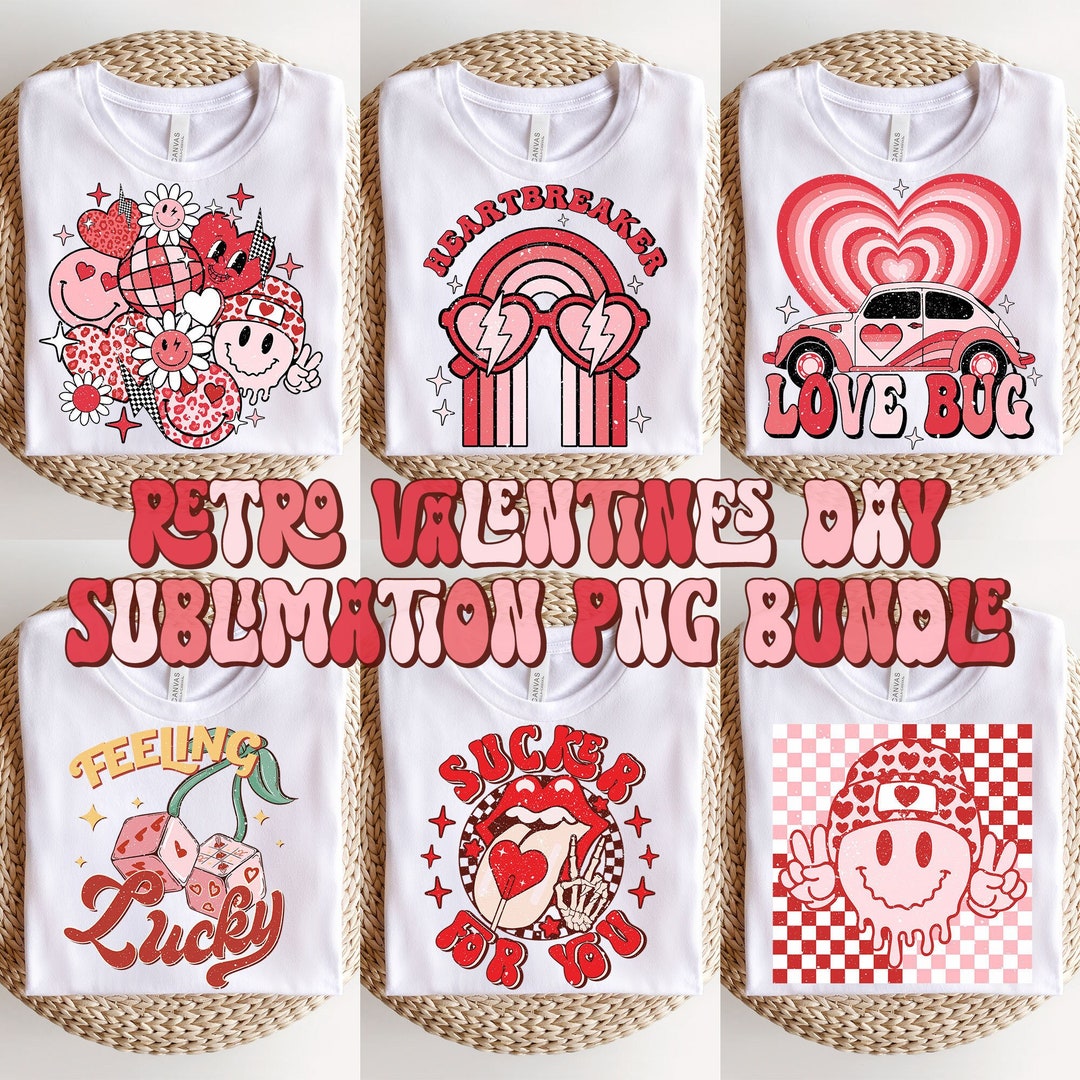 Retro Valentines PNG Bundle, Valentines Sublimation Design, Groovy ...