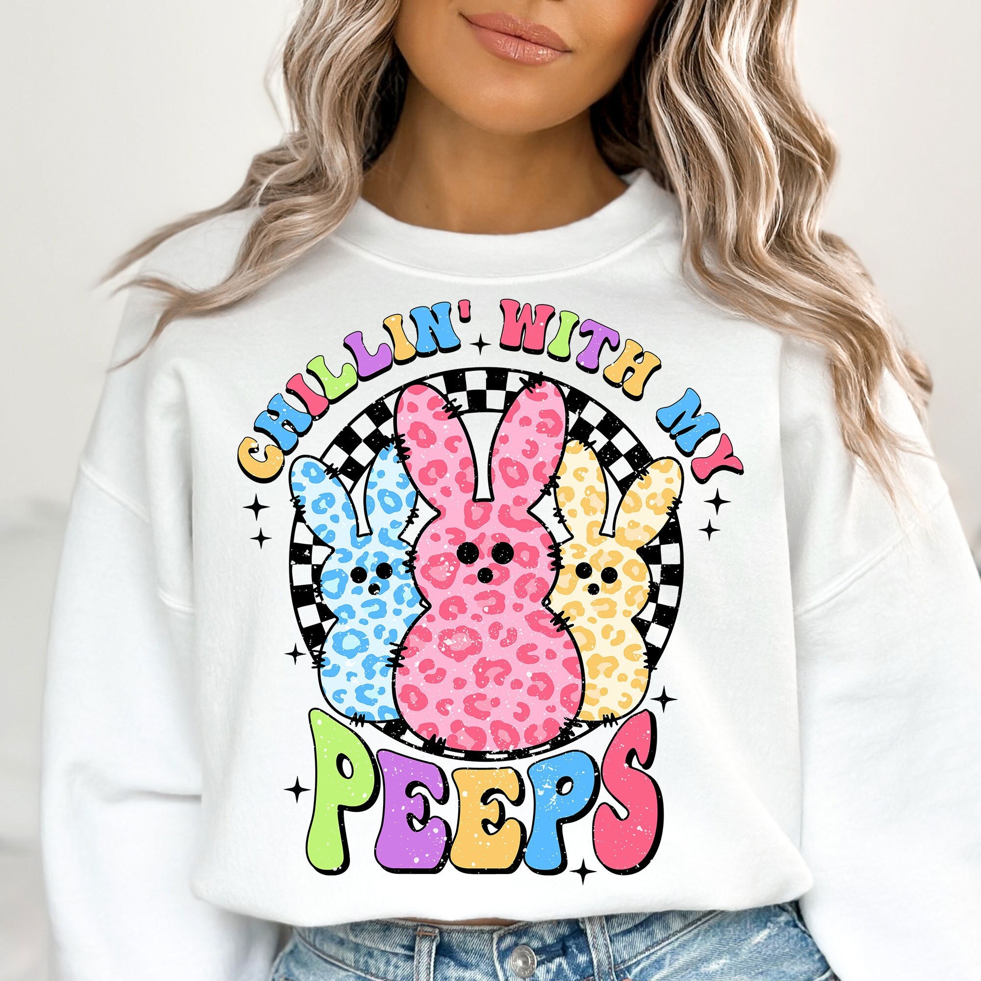 Chillin' With My Peeps Easter Bunny T-Shirt Women Adults Chillin' With My Peeps Easter Bunny T-Shirt Women Adults