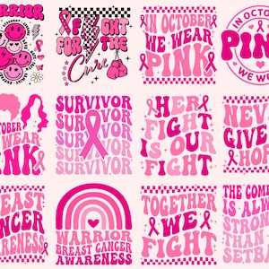 Lot de 12 SVG Cancer du sein, Cancer SVG, sensibilisation au cancer, téléchargement immédiat, ruban svg, chemise cancer du sein, couper des fichiers, Cricut, Silhouette