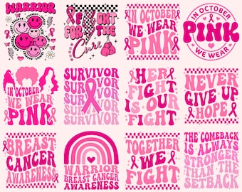 12 Breast Cancer SVG Bundle, Cancer SVG, Cancer Awareness, Instant Download, Ribbon svg,Breast Cancer Shirt, cut files, Cricut, Silhouette