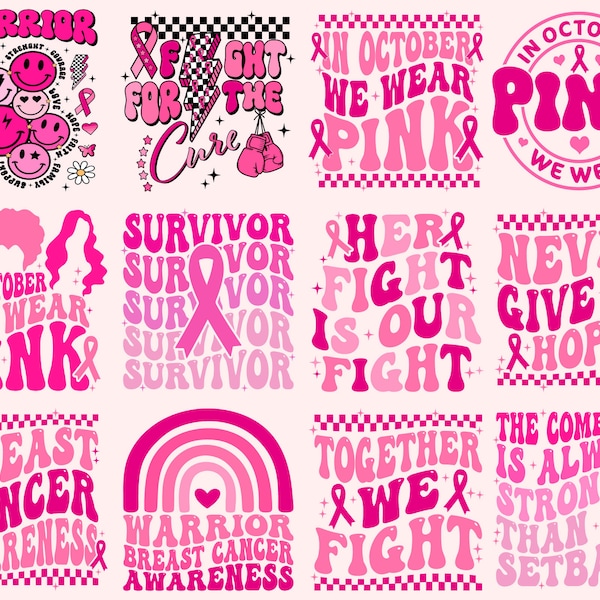 12 Breast Cancer SVG Bundle, Cancer SVG, Cancer Awareness, Instant Download, Ribbon svg,Breast Cancer Shirt, cut files, Cricut, Silhouette