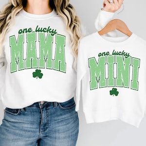 One Lucky Mama y Mini SVG, Día de San Patricio Svg, San Patricio retro, Shamrock Svg, Diseños de sublimación del Día de San Patricio, Descarga digital