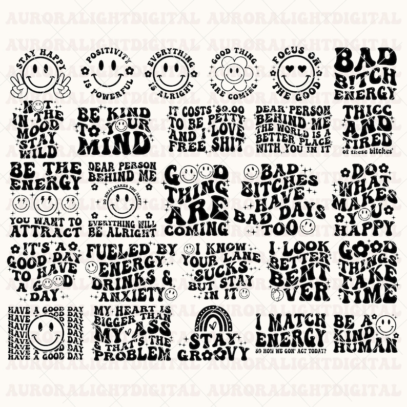 Groovy svg, Bündel, Boho svg, Hippie svg, ästhetische svg, inspirierende svg, motivierende svg, trendige svg, Retro svg, svg-Dateien gewellter Text svg Bild 1