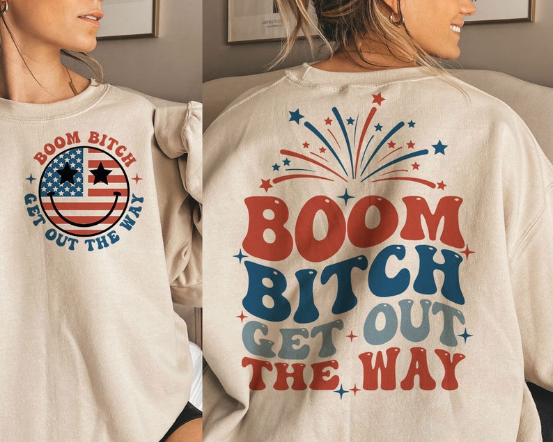 Boom Bitch Get Out The Way SVG / Divertente 4 luglio Svg / Png / Giorno dell'Indipendenza Svg / America Svg l USA Svg l Retro America Svg immagine 5