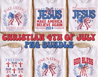 Christian Trendy 4 de julio PNG Bundle, Christian 4 de julio Png, Jesús Png, América Png, Día de la Independencia, Diseño de Sublimación, Paquete Png