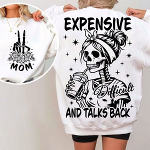 Duur moeilijk en spreekt terug SVG png, moeder skelet png, grappig gezegde png, voor- en achterkant png, retro trendy sublimatie shirtontwerp