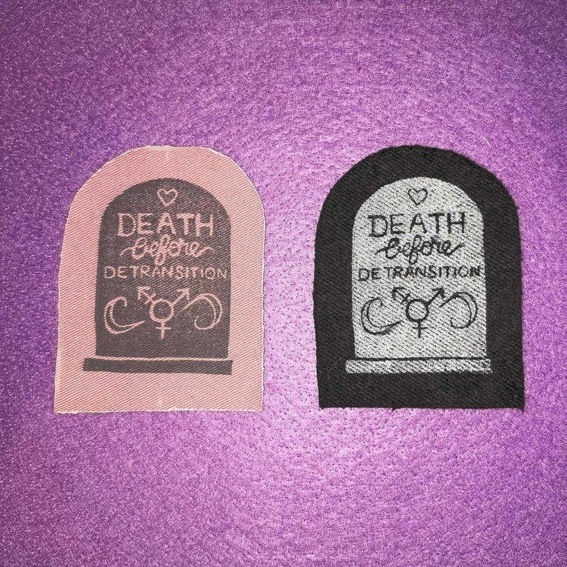Death Before Detransition Trans Pride Denim Patch image 1