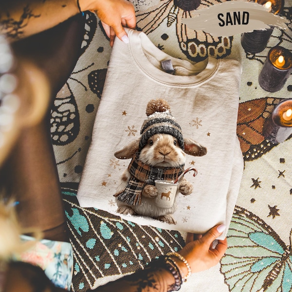 Winter Bunny Sweatshirt: Christmas Cocoa Animal Lover Crewneck