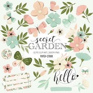 Frühling Clipart, Secret Garden Clipart, Frühling Floral PNG, Floral Clip Art, Frühling Aufkleber, Kartenherstellung Zubehör, Gartenparty Dekor