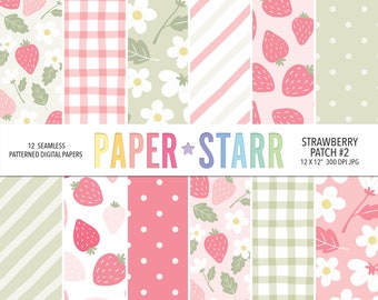 Papel digital de fresa, papel digital de verano, estampados florales sin costuras, papel imprimible para álbumes de recortes, papel para hacer tarjetas, fondo de bayas